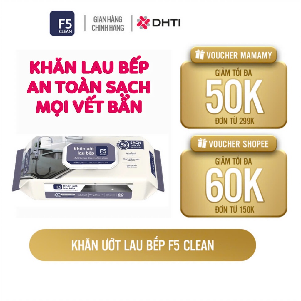 Ảnh Khăn ướt lau bếp F5 Clean sạch mùi bếp khó chịu, an toàn cho da tay và không để lại chất tồn dư 2