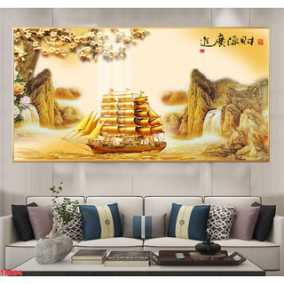 Tranh Laminate Tráng Gương Bo Viền Cao Cấp - Tranh Treo Tường Phong Thuỷ Thuận Buồm Xuôi Gió - Tranh Kích Thước Lớn