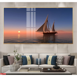 Tranh Laminate Tráng Gương Bo Viền Cao Cấp - Tranh Treo Tường Phong Thuỷ Thuận Buồm Xuôi Gió - Tranh Kích Thước Lớn