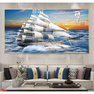 Tranh Laminate Tráng Gương Bo Viền Cao Cấp - Tranh Treo Tường Phong Thuỷ Thuận Buồm Xuôi Gió - Tranh Kích Thước Lớn