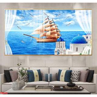 Tranh Laminate Tráng Gương Bo Viền Cao Cấp - Tranh Treo Tường Phong Thuỷ Thuận Buồm Xuôi Gió - Tranh Kích Thước Lớn