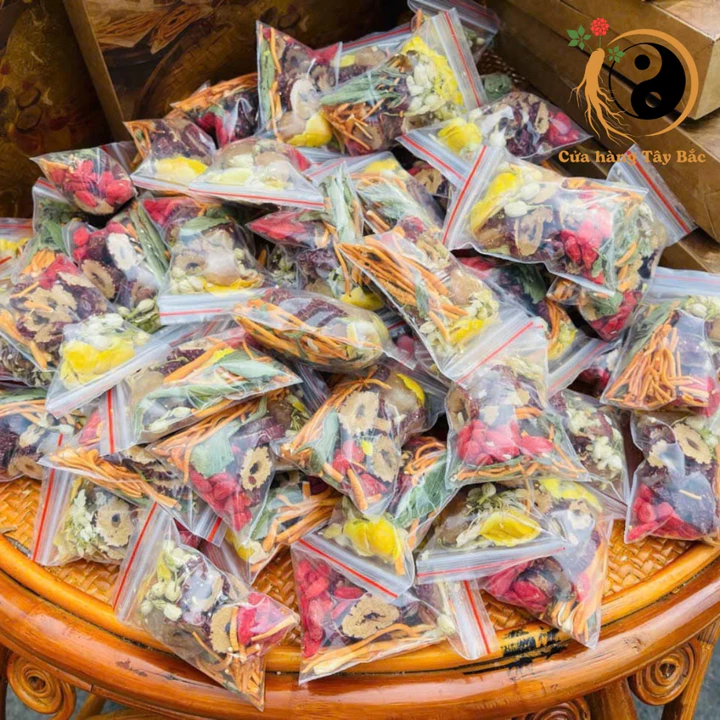 Trà đông trùng hạ thảo sấy khô thăng hoa 7 vị (20 gói) mix kỷ tử, táo đỏ, long nhãn, cúc chi, trà hoa vàng, nụ hoa nhài