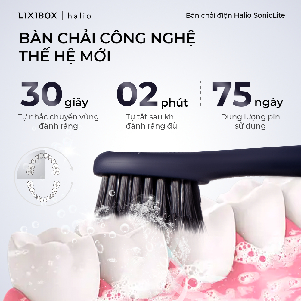 COMBO Bàn Chải Điện Halio SonicLite Electric Toothbrush - Ocean Blue & Set 5 Đầu Bàn Chải Thay Thế