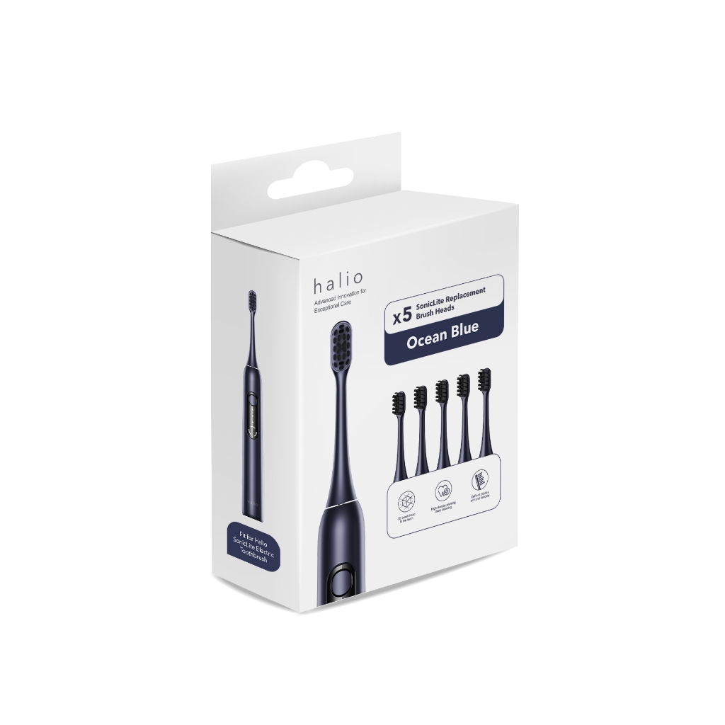 COMBO Bàn Chải Điện Halio SonicLite Electric Toothbrush - Ocean Blue & Set 5 Đầu Bàn Chải Thay Thế