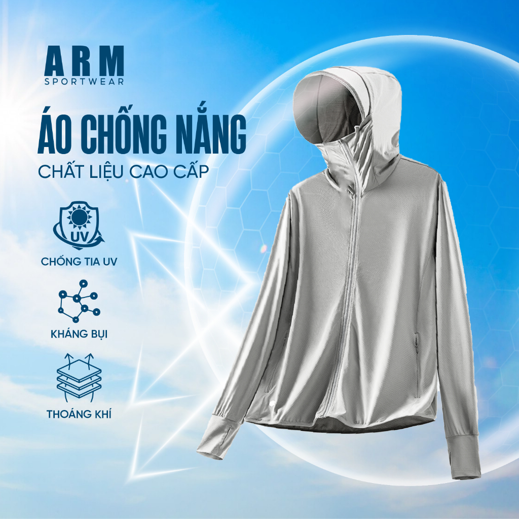 Áo Chống Nắng Nam Nữ 2 lớp ARM Chất Liệu Thông Hơi Thoáng Khí, Khóa Kéo Mũ Trùm Kín Mặt Chống Tia UV