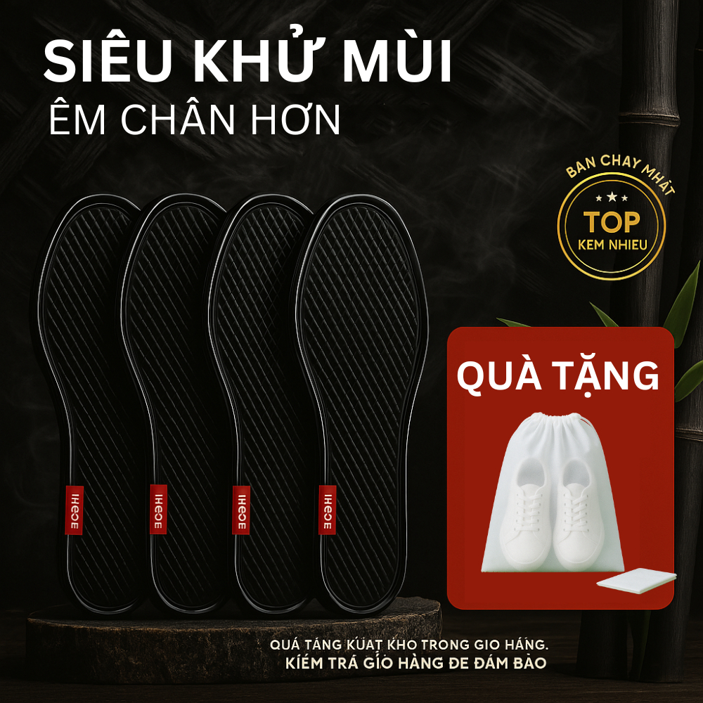 Lót giày than tre 3 lớp Khử mùi, Thấm hút mồ hôi, Thoáng khí