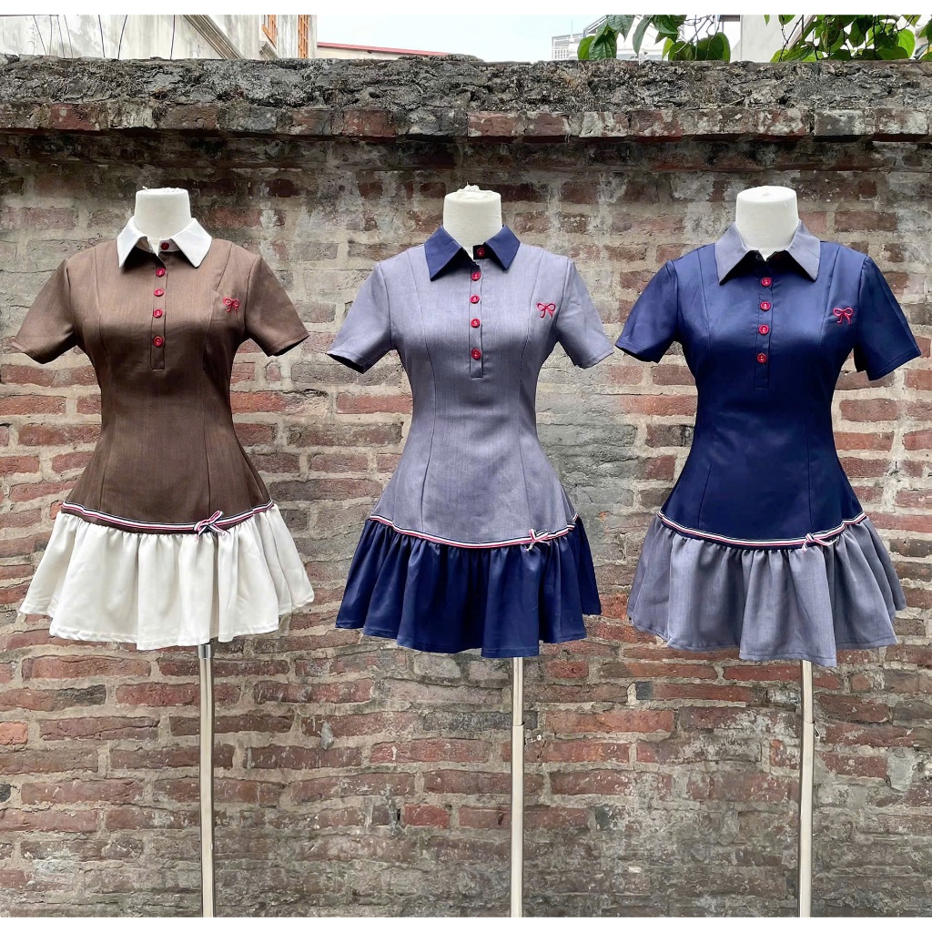Váy cổ polo Xòe Nữ Dáng Ngắn Vintage Phong Cách Hàn Quốc - Thiết Kế Cổ Peter Pan, Tôn Dáng, Xinh Xắn Đi Chơi Sẵn SỈ