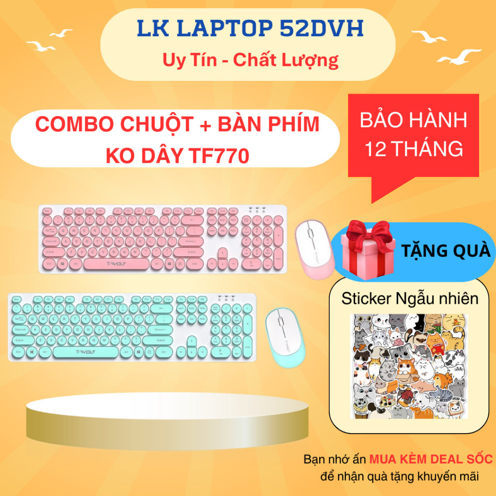 Combo Chuột và Bàn Phím Không Dây Nút Tròn T-WOLF TF770 - Chính Hãng Bảo Hành 12 Tháng