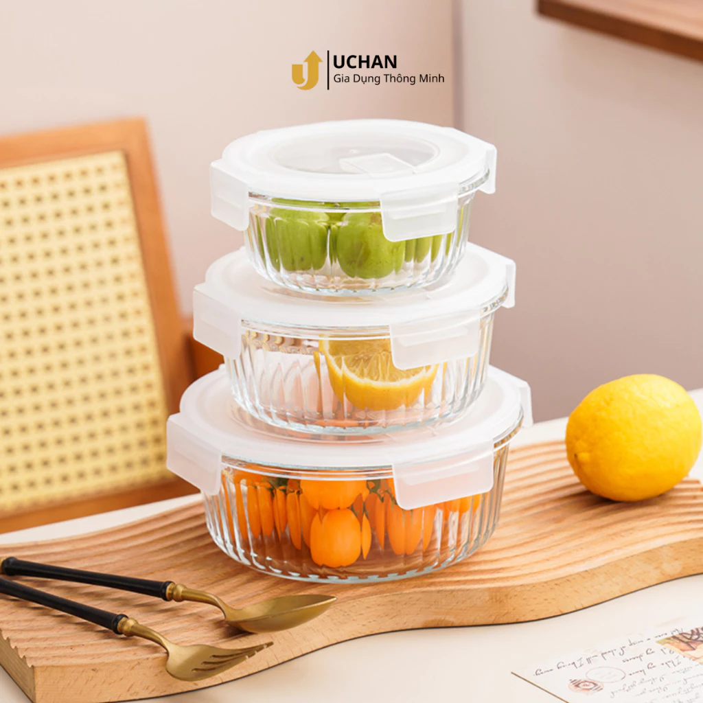 Hộp cơm thủy tinh cao cấp Uchan chống tràn dùng được cho lò vi sóng Hộp đựng thực phẩm SP09