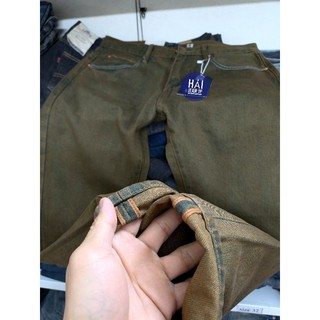 [loại lai biên dày đẹp] quần jean selvedge denim japan màu rêu đất dáng đứng