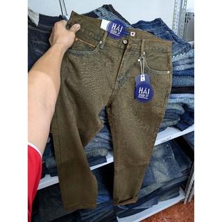 [loại lai biên dày đẹp] quần jean selvedge denim japan màu rêu đất dáng đứng