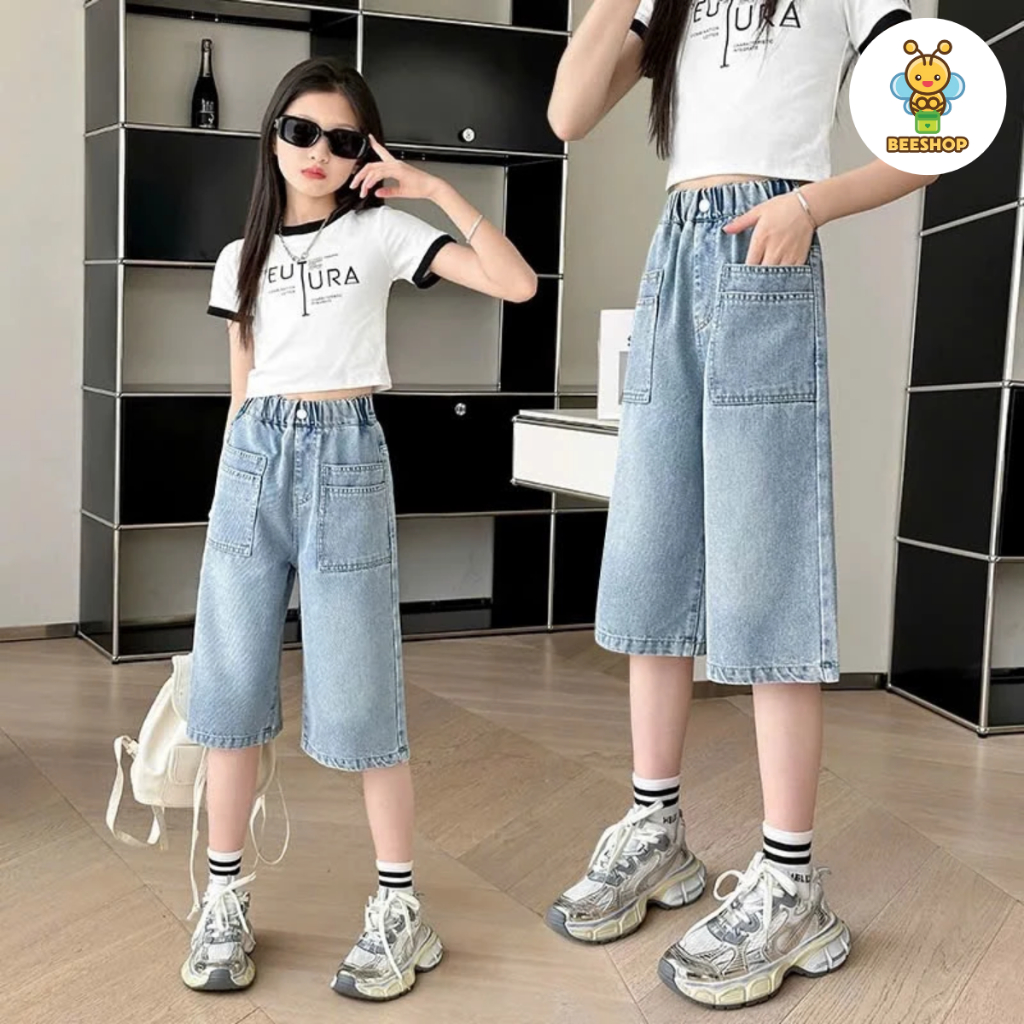 Quần jean lửng túi hộp cho bé gái size đại BEESHOP H25073