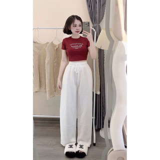 Set bộ áo babytee đỏ in bad mix quần xuông phối viền trắng