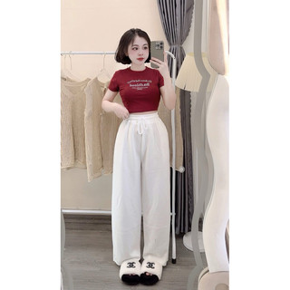 Set bộ áo babytee đỏ in bad mix quần xuông phối viền trắng