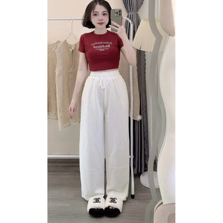 Set bộ áo babytee đỏ in bad mix quần xuông phối viền trắng