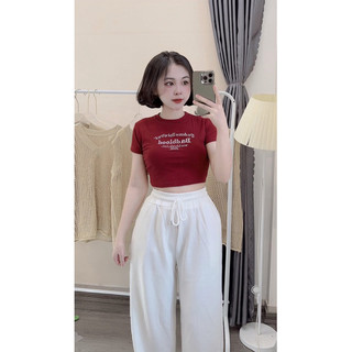 Set bộ áo babytee đỏ in bad mix quần xuông phối viền trắng