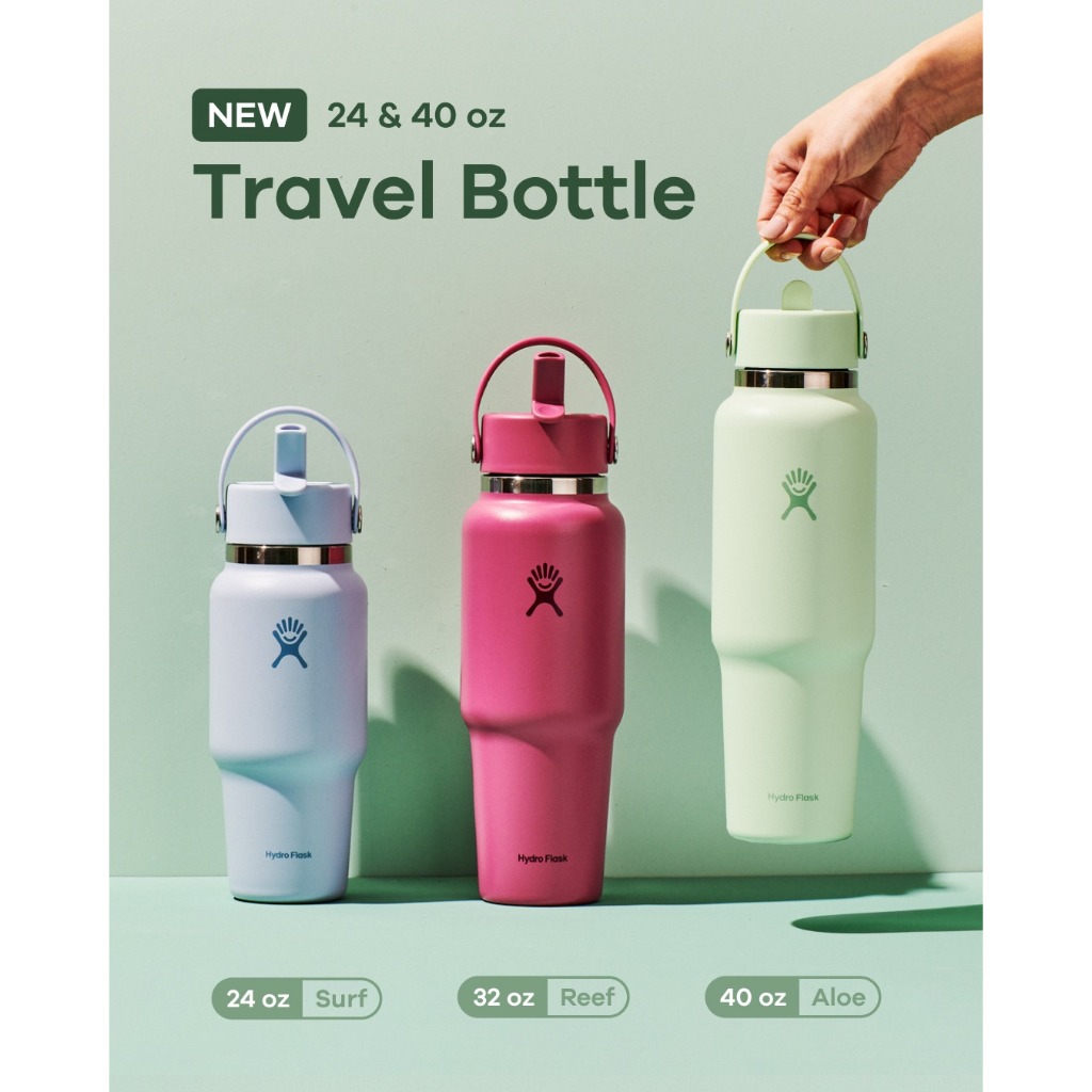 Bình giữ nhiệt Hydro Flask 710ml Travel Bottle Wide Flex Straw Cap 24 oz chính hãng, an toàn