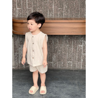 Bộ đồ mùa hè cho bé BATALA KIDS, Set quần áo ba lỗ ĐŨI XỐP 2 màu kiểu Hàn Quốc cho bé trai bé gái thoáng mát thoải mái
