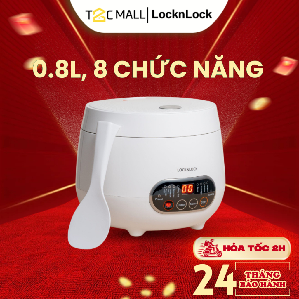 Nồi cơm điện kỹ thuật số LocknLock Digital Rice Cooker 0.8L Màu trắng ...