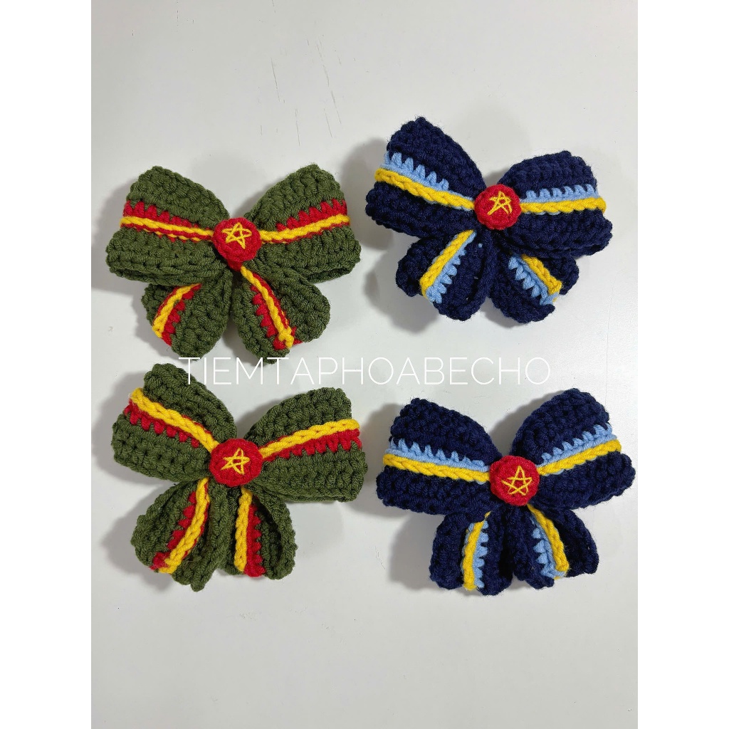 Kẹp tóc nơ len dành cho hậu phương, kẹp tóc nơ len huy hiệu handmade ...