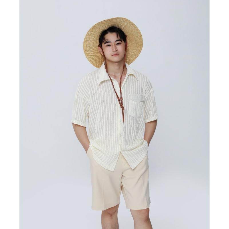 Set đồ nam Linen Dệt Lưới phối Quần Kaki – Thiết kế mỏng nhẹ, thanh lịch cho mùa hè 2025