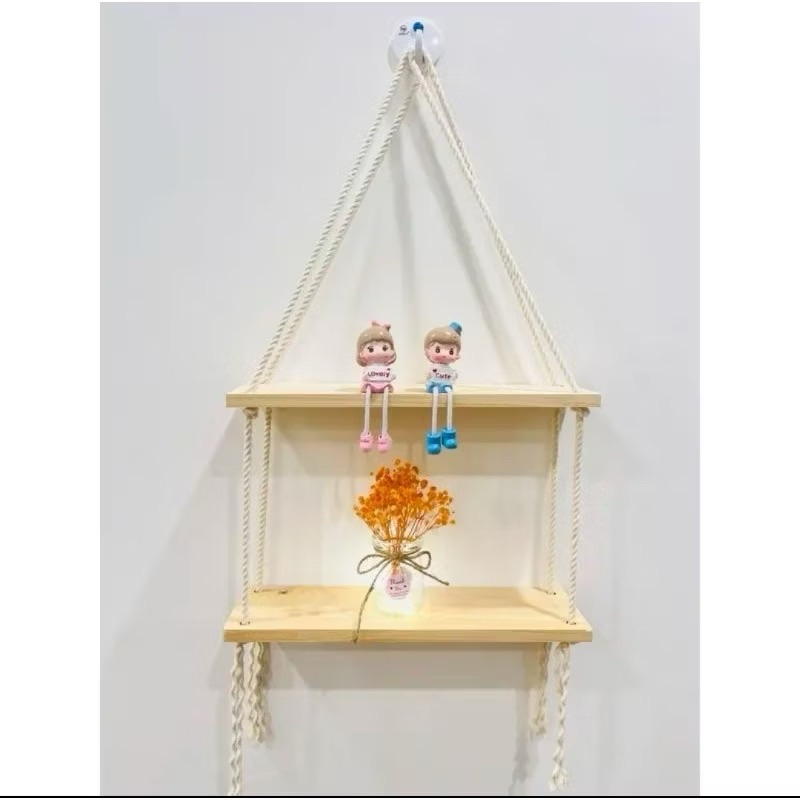 Kệ gỗ treo tường, Kệ treo dây trang trí nhà cửa decor xinh tặng kèm đinh và dây treo