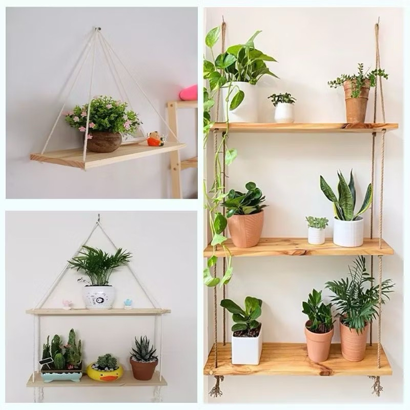 Kệ gỗ treo tường, Kệ treo dây trang trí nhà cửa decor xinh tặng kèm đinh và dây treo