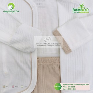 Bộ Sơ Sinh Dài Cài Chéo Tay Lật Aminza Thun Lạnh Mềm Mại Cho Bé Sơ Sinh Size 3kg-7kg