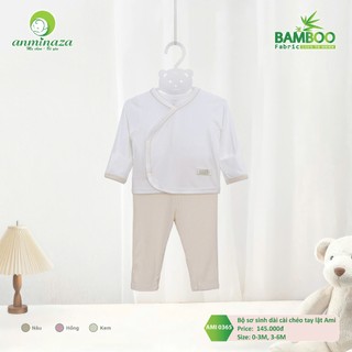 Bộ Sơ Sinh Dài Cài Chéo Tay Lật Aminza Thun Lạnh Mềm Mại Cho Bé Sơ Sinh Size 3kg-7kg