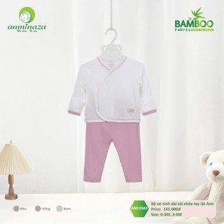 Bộ Sơ Sinh Dài Cài Chéo Tay Lật Aminza Thun Lạnh Mềm Mại Cho Bé Sơ Sinh Size 3kg-7kg