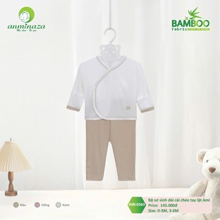 Bộ Sơ Sinh Dài Cài Chéo Tay Lật Aminza Thun Lạnh Mềm Mại Cho Bé Sơ Sinh Size 3kg-7kg