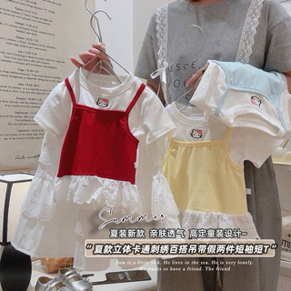 Áo thun ngắn tay cotton thêu mèo dễ thương cho bé