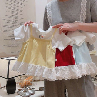 Áo thun ngắn tay cotton thêu mèo dễ thương cho bé