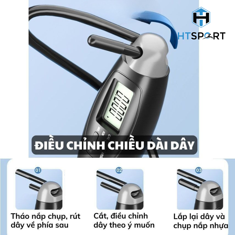 Dây Nhảy Đếm Số Vòng Cán Bầu Không Dây Có Bóng Cao Cấp Thay Dây Được, Dây Nhảy Thể Lực Điện Tử Giảm Cân Luyện Thể Lực