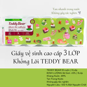 20 CUỘN TO Giấy Vệ Sinh Cao Cấp TEDDY BEAR Không Lõi,Có Lõi Dai Dày Mềm Mịn Lụa Trắng Mềm
