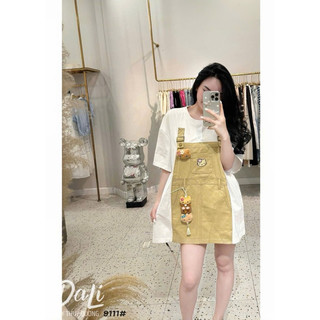 QCL1 9111 Áo phông giả yếm váy tặng kèm gấu siu hot xinh xỉu(freesize)
