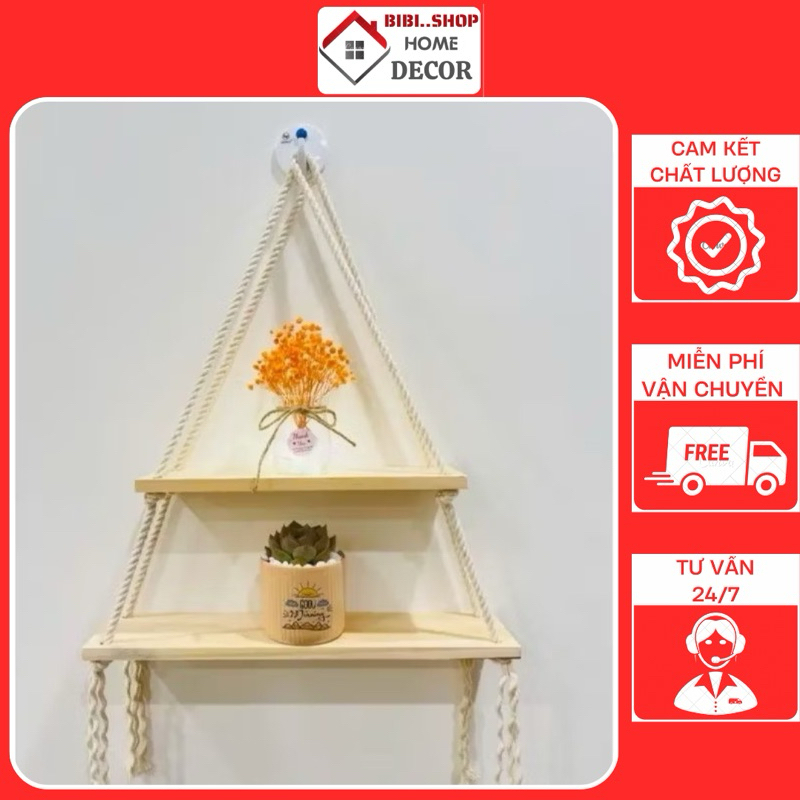 Kệ gỗ treo tường, Kệ treo dây trang trí nhà cửa decor xinh tặng kèm đinh và dây treo
