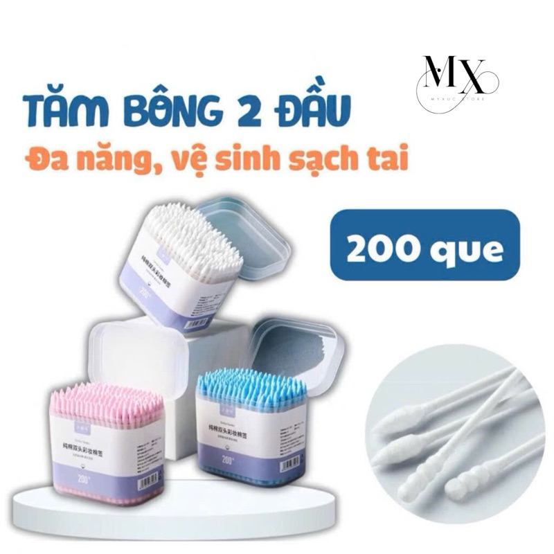 [Hộp 200c] Tăm Bông Lấy Ráy Tai, Tăm Bông Ngoáy Tai Dùng Một Lần Thiết ...