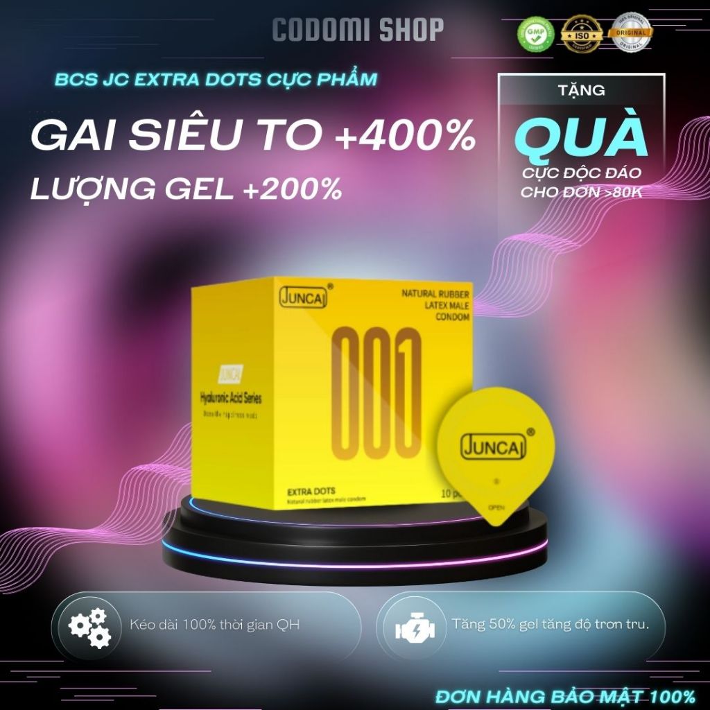 Bao cao su gai Juncai Extra Dot, gân gai 3D cao cấp, kéo dài thời gian ...
