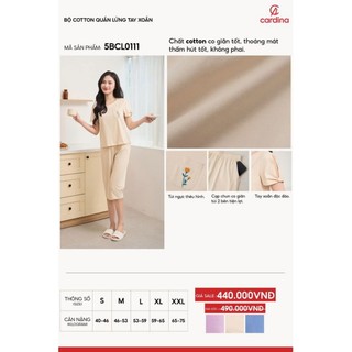 5BCL01 Đồ bộ nữ CARDINA chất liệu cotton tay xoắn phốiquần lửng 5BCL01