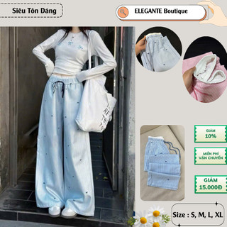 Quần Kẻ Ống Rộng ELEGANTE 3 Màu Chào Đón Hè ELEGANTE, Chất Liệu Mát Lạnh, Không Nhăn, Phai, Bai,  Xù