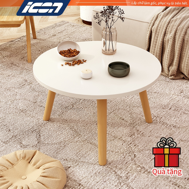 Bàn Trà Tròn Sofa Ngồi Bệt ICON - Chân Gỗ Tự Nhiên, Phong Cách Vintage, Decor Phòng Ngủ Siêu Xinh