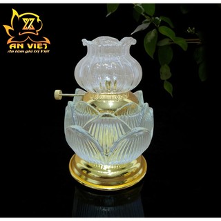 Đèn Dầu Hoa Sen Màu Trắng - Đèn Thờ Cúng Pha Lê Hoa Sen - DD2502 - Nội Thất An Việt