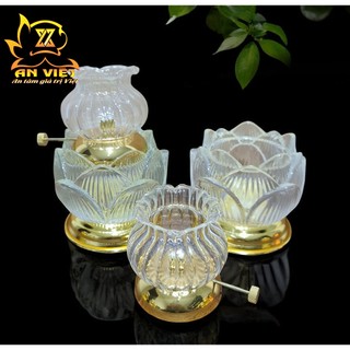 Đèn Dầu Hoa Sen Màu Trắng - Đèn Thờ Cúng Pha Lê Hoa Sen - DD2502 - Nội Thất An Việt