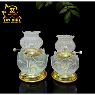 Đèn Dầu Hoa Sen Màu Trắng - Đèn Thờ Cúng Pha Lê Hoa Sen - DD2502 - Nội Thất An Việt