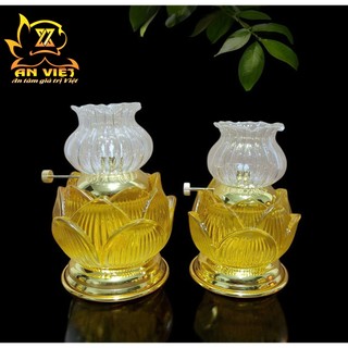 Đèn Dầu Hoa Sen Màu Vàng - Đèn Thờ Cúng Pha Lê Hoa Sen - DD2502 - Nội Thất An Việt