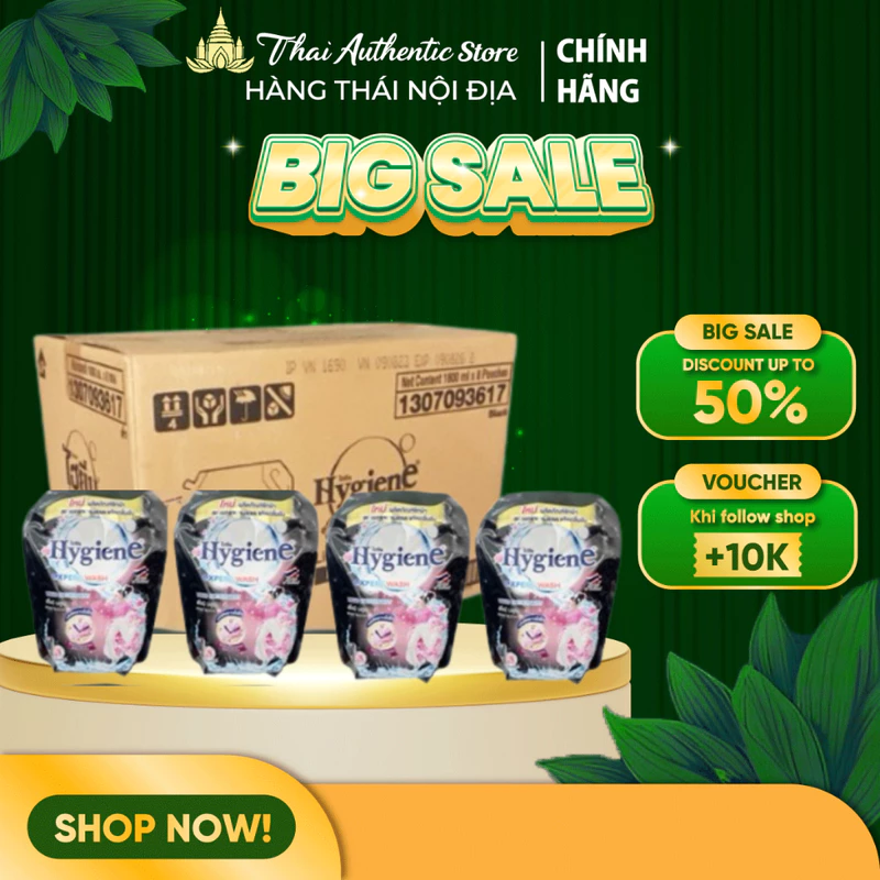 Thùng 8 túi nước giặt Hygiene 8 x 1800ml 3 in 1, siêu sạch siêu thơm, giữ màu quần áo luôn tươi mới — ảnh 1