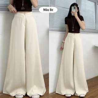 Quần Tây Ống Rộng Lưng Cao 247Store Màu Đen Dáng Dài 100cm Đi Học Đi Làm