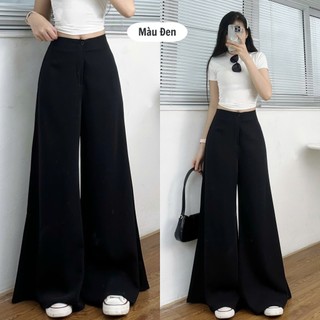 Quần Tây Ống Rộng Lưng Cao 247Store Màu Đen Dáng Dài 100cm Đi Học Đi Làm