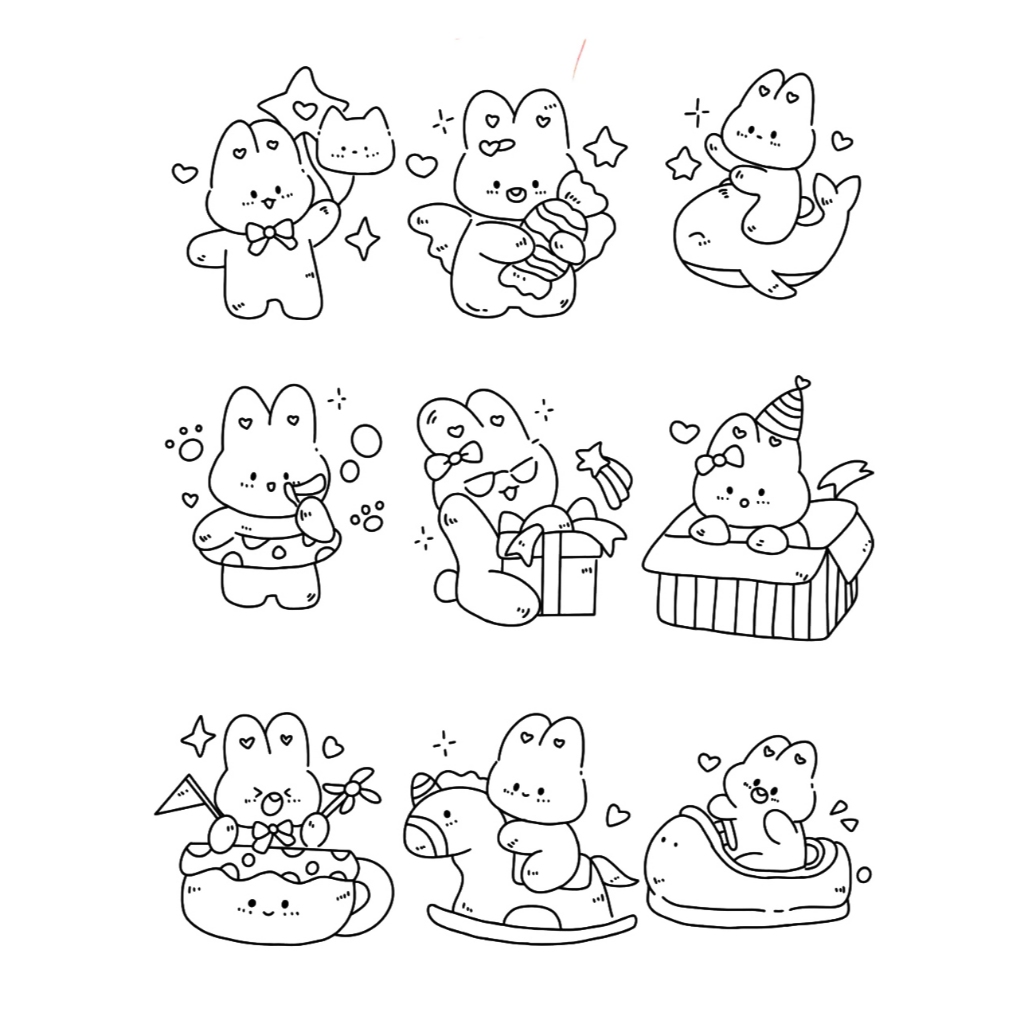 Bộ 20 tranh tô màu CUTE BUNNIES khác nhau không trùng lặp cho bạn thỏa sức sáng tạo